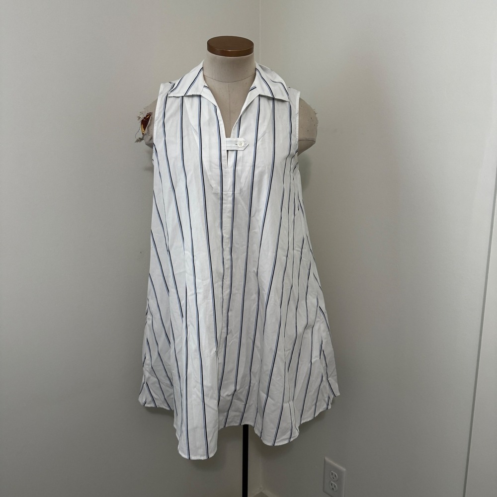 Banana Republic XS White Stripe A-Line Mini Shirt Dress Shirtdress Classic
